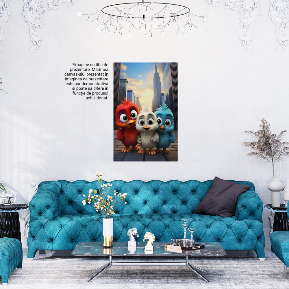 Trei Păsări Prietene Plimbându-se pe Stradă - Pictură Digitală, Marime 40x25CM [4]