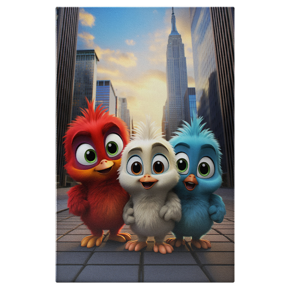 Trei Păsări Prietene Plimbându-se pe Stradă - Pictură Digitală, Marime 40x25CM [1]