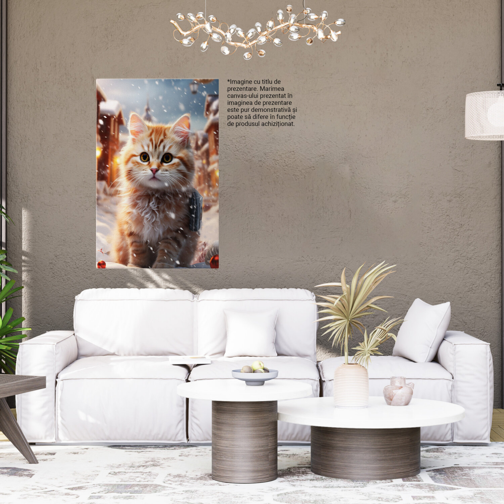 Pisicuța Drăguță cu Ochii Mari și Privire Pătrunzătoare Jucându-se în Zăpadă - Pictură Digitală, Marime 40x25CM [4]