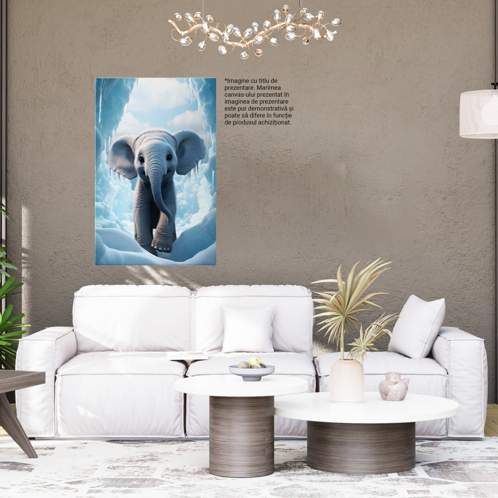 Elefant Drăgălaș în Peșteră cu Zăpadă și Țurțuri de Gheață - Pictură Digitală, Marime 40x25CM [3]