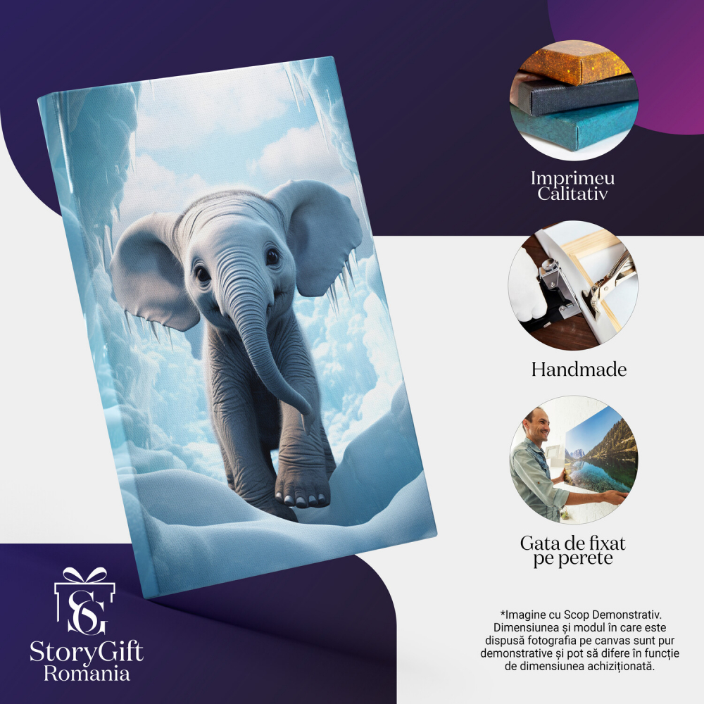 Elefant Drăgălaș în Peșteră cu Zăpadă și Țurțuri de Gheață - Pictură Digitală, Marime 40x25CM [2]