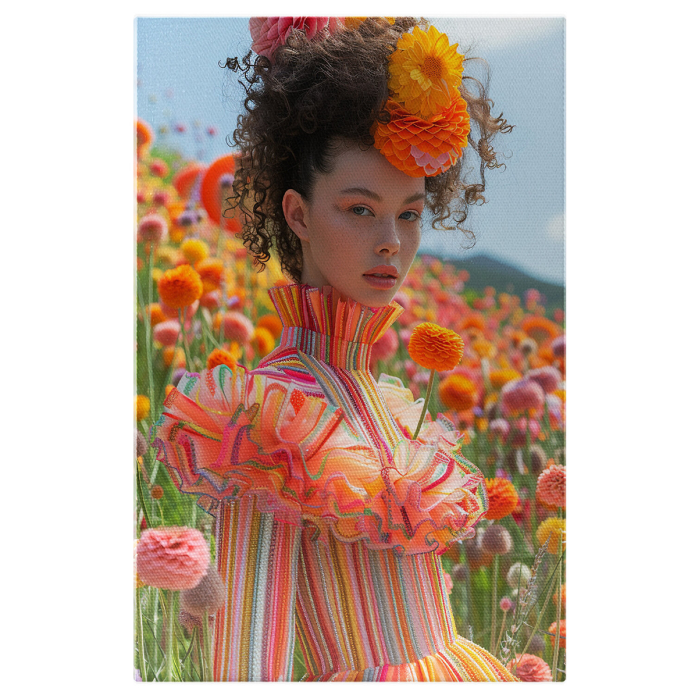 Fata cu Rochie Lunga în Câmpul de Dahlia, Marime 40x25CM [1]