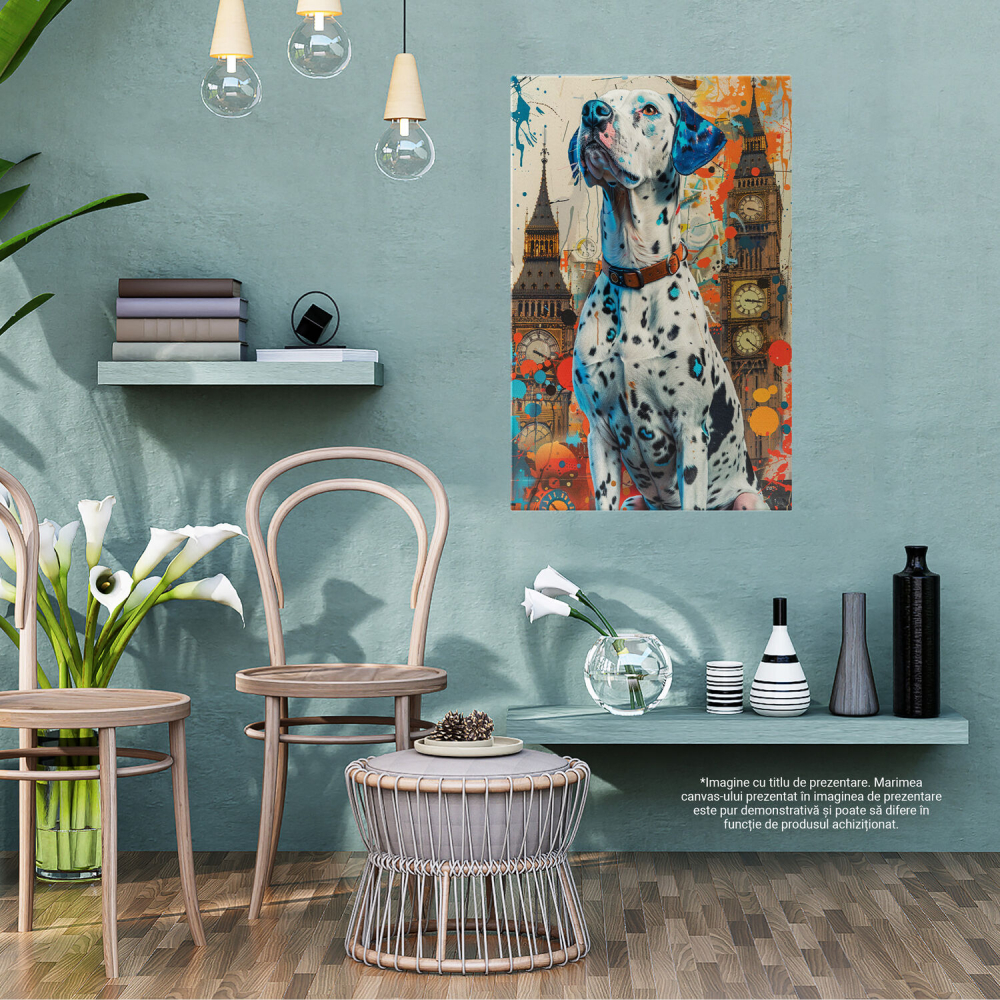 Dalmatianul Călător în Fața Big Ben-ului - Pictură Digitală cu Fundal Colorat, Marime 40x25CM [3]
