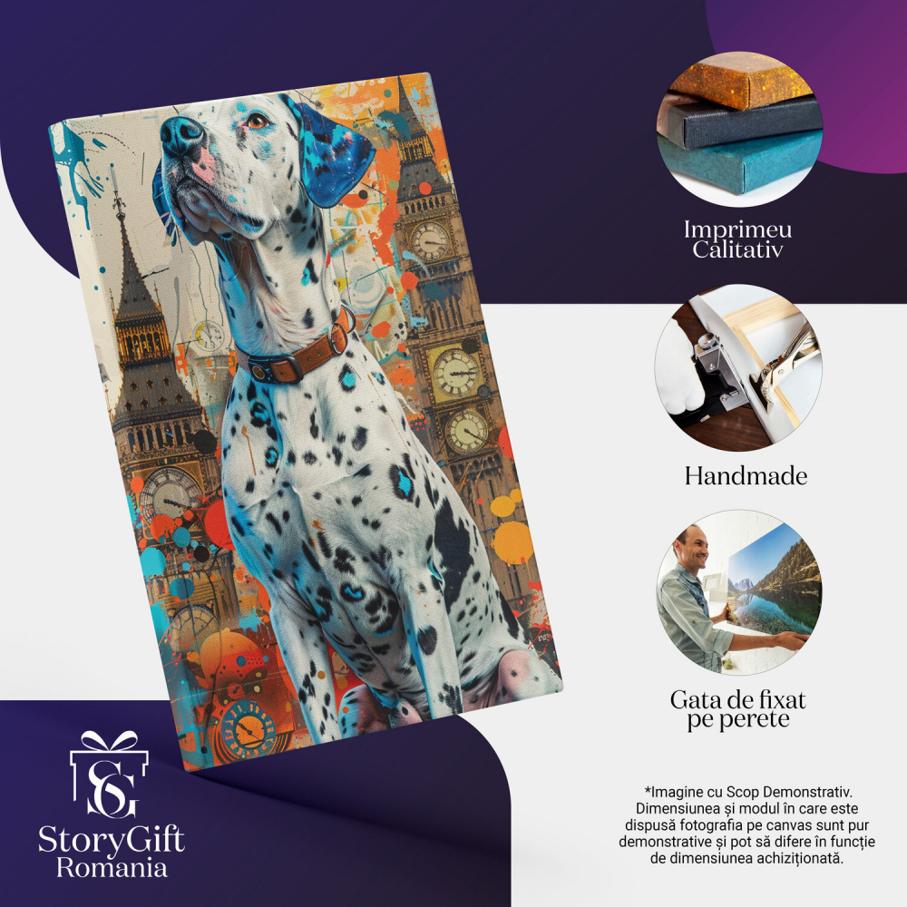 Dalmatianul Călător în Fața Big Ben-ului - Pictură Digitală cu Fundal Colorat, Marime 40x25CM [2]
