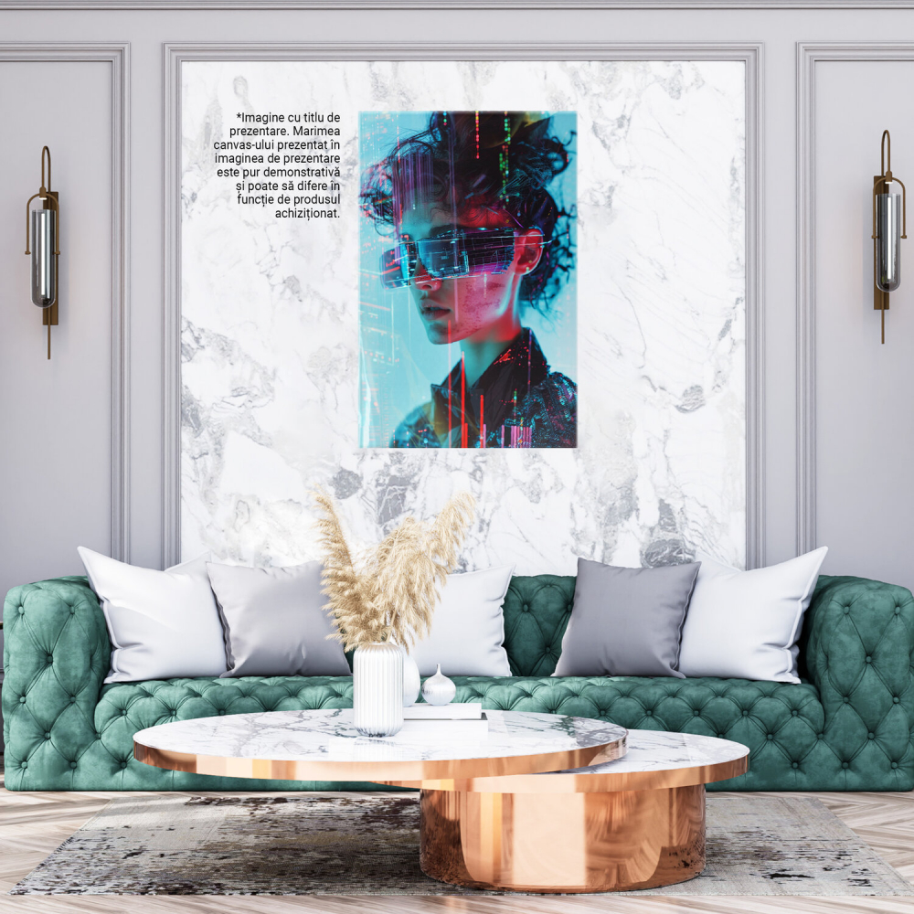 Woman with LED Glasses and Shiny Black Jacket - Digital Painting, Marime 40x25CM [3]