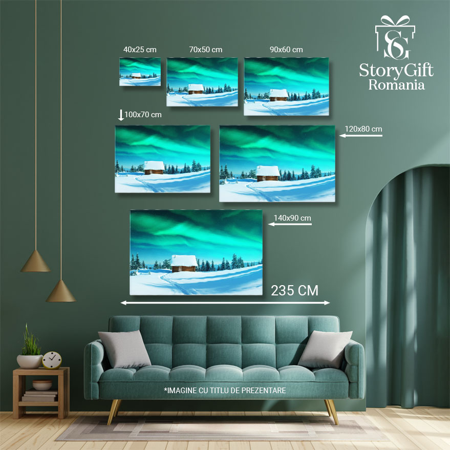 Tablou Canvas: Dansul Luminilor Nordice - Peisaj, Aurora Boreala, Iarna, Lumina 40x25CM [5]