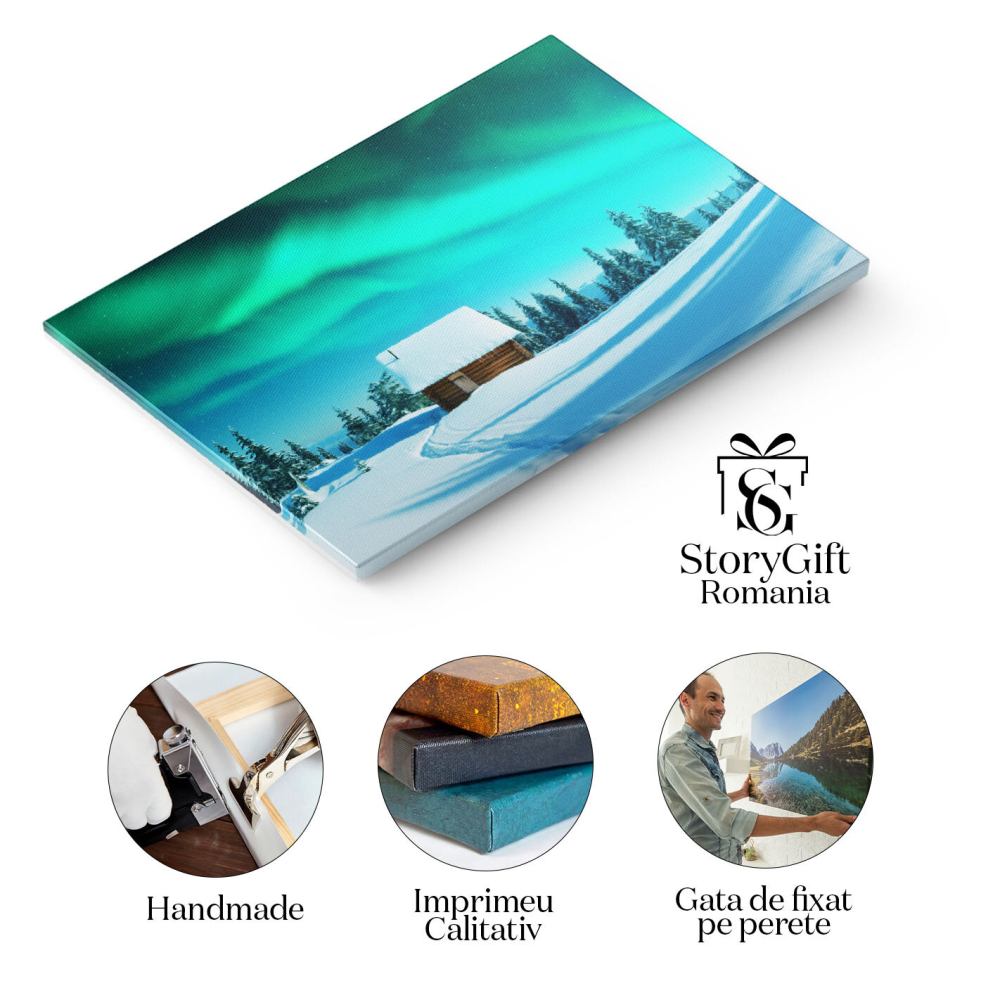 Tablou Canvas: Dansul Luminilor Nordice - Peisaj, Aurora Boreala, Iarna, Lumina 40x25CM [2]