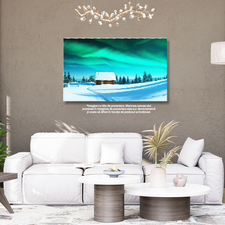 Tablou Canvas: Dansul Luminilor Nordice - Peisaj, Aurora Boreala, Iarna, Lumina 40x25CM [3]