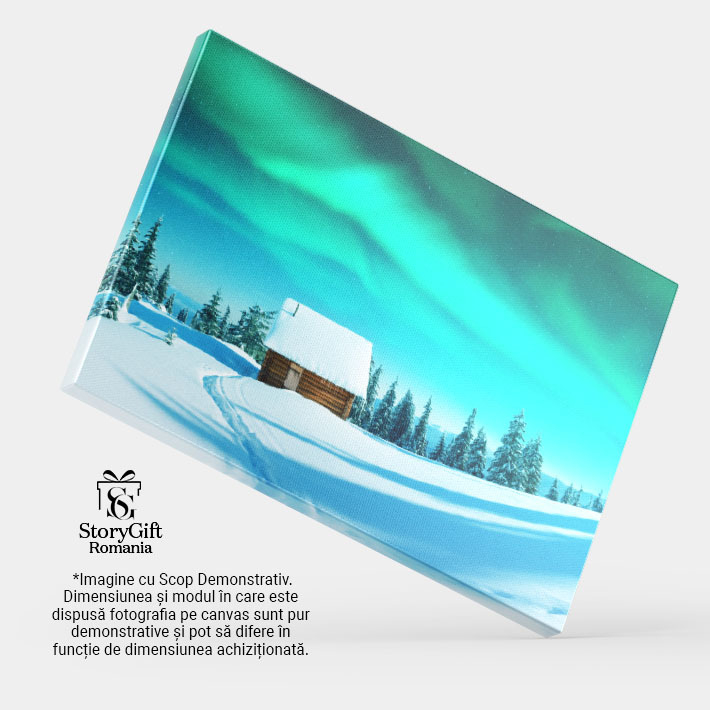 Tablou Canvas: Dansul Luminilor Nordice - Peisaj, Aurora Boreala, Iarna, Lumina 40x25CM [4]