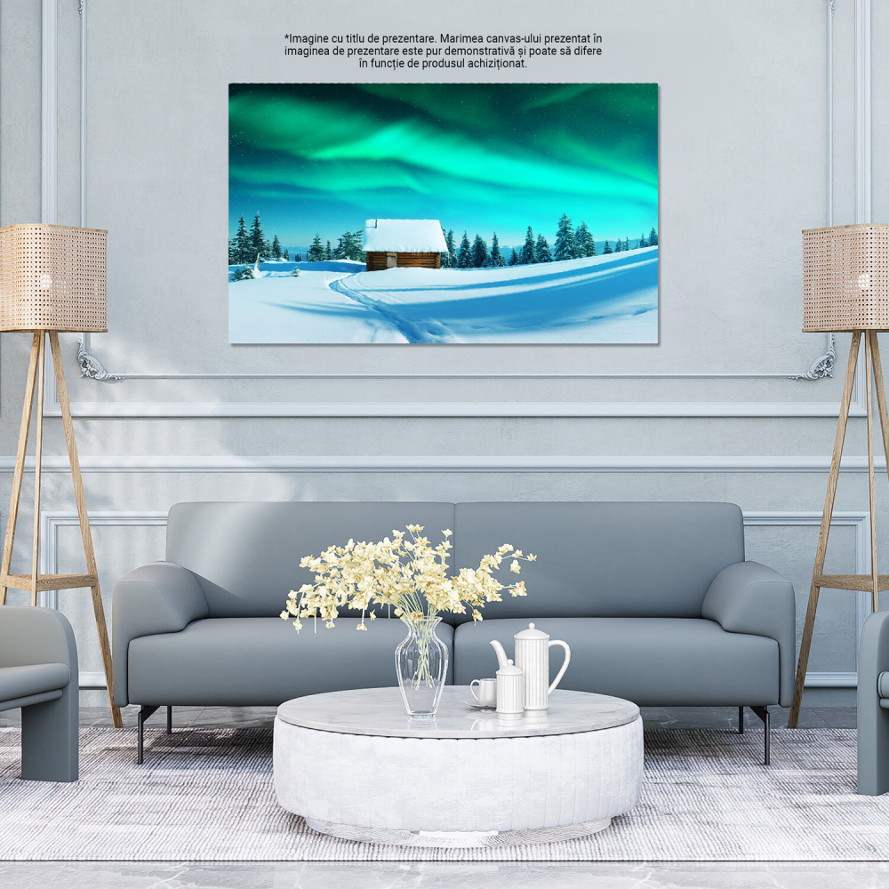 Dansul Luminilor Nordice: Aurora Boreală în Peisaj Iarnă, Marime 40x25CM [4]