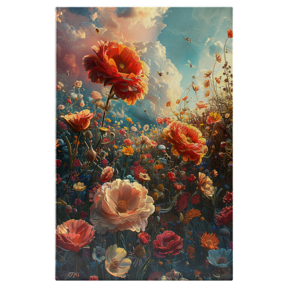 Tablou Canvas Decor Floral cu Insecte Zburătoare | Pictură Digitală pentru Iubitorii de Flori, Marime 40x25CM [1]