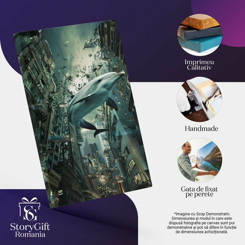 Tablou Canvas - Delfin Înotând în Aer, Schimbând Apa cu Aerul, Marime 40x25CM [2]