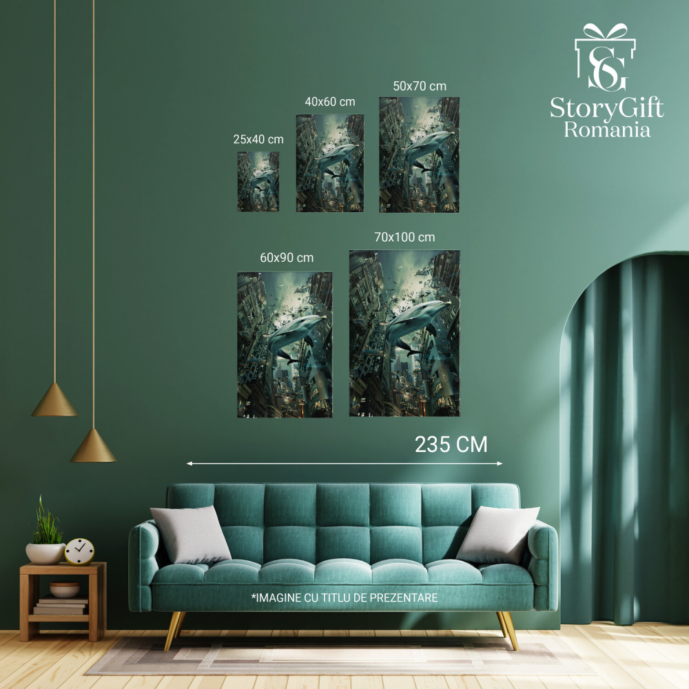 Tablou Canvas - Delfin Înotând în Aer, Schimbând Apa cu Aerul, Marime 40x25CM [4]