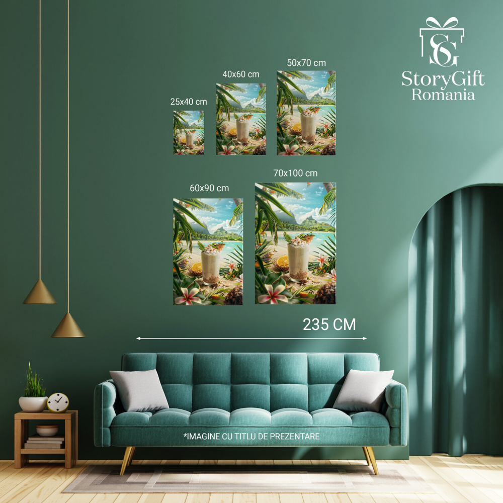 Deliciu Tropical cu Fructe Colorate în Pahar pe Plaja Tropicală, Marime 40x25CM [4]