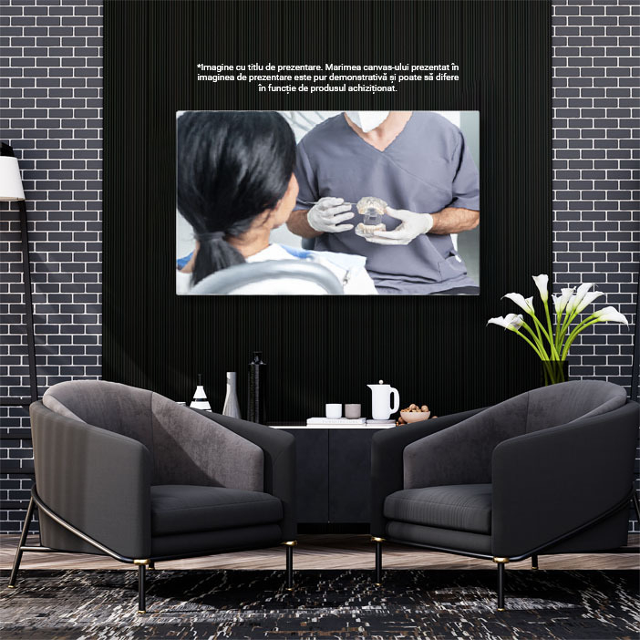 Tablou Canvas Dentist Prezentand un Model Dentar Deschis unui Pacient dentist, sanatate orala, anatomie dentara, demo 1623 40x25CM [3]