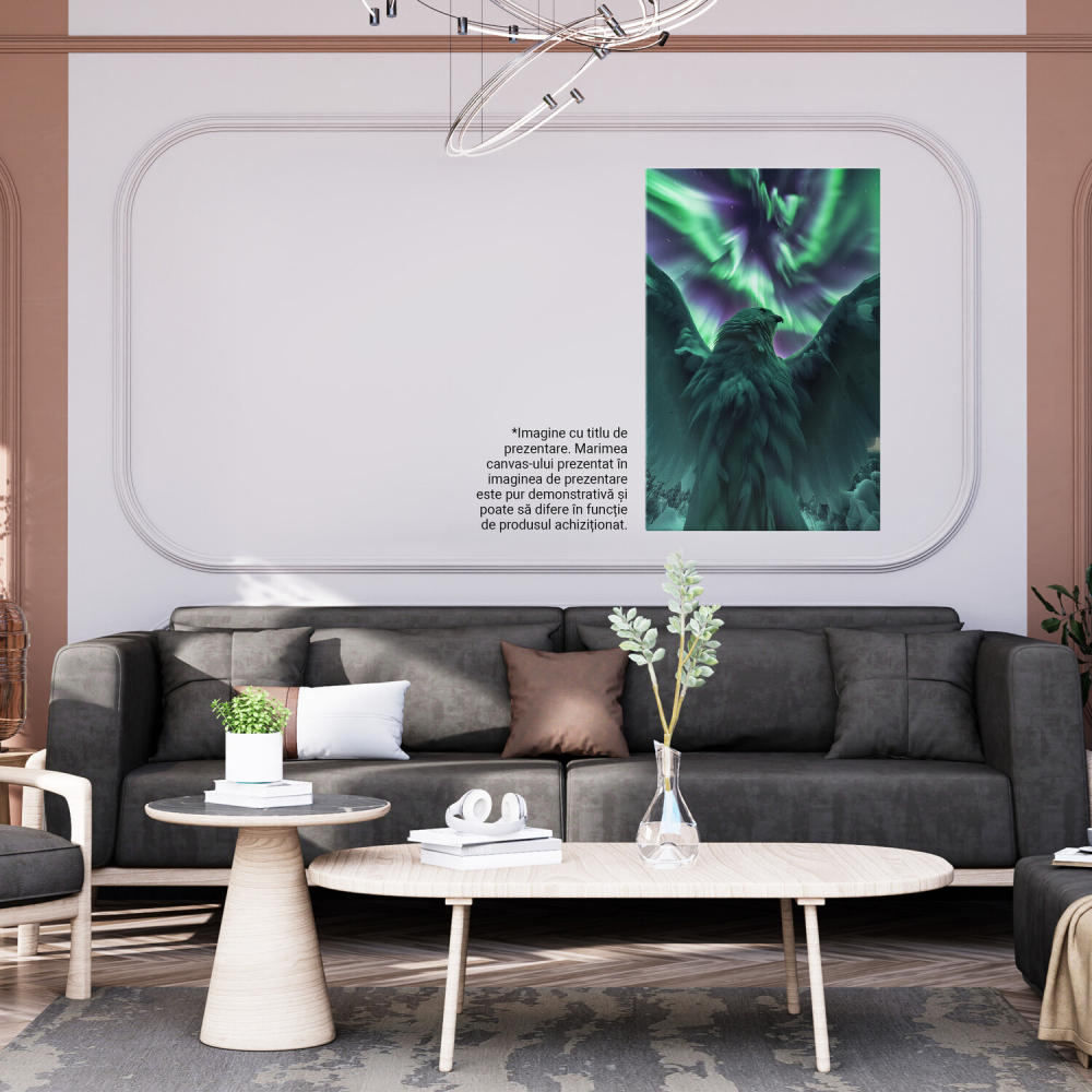 Vultur în Zbor Sub Aurora Boreală - Nuanțe de Verde și Mov, Marime 40x25CM [4]