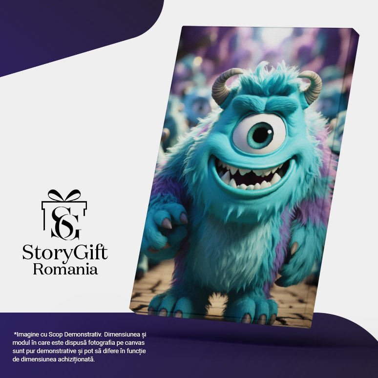 Tablou Canvas: Desen Animat Monstrulețul Vesel Albastru Mov cu un Ochi și Coarne Pictura Digitala 40x25CM [5]