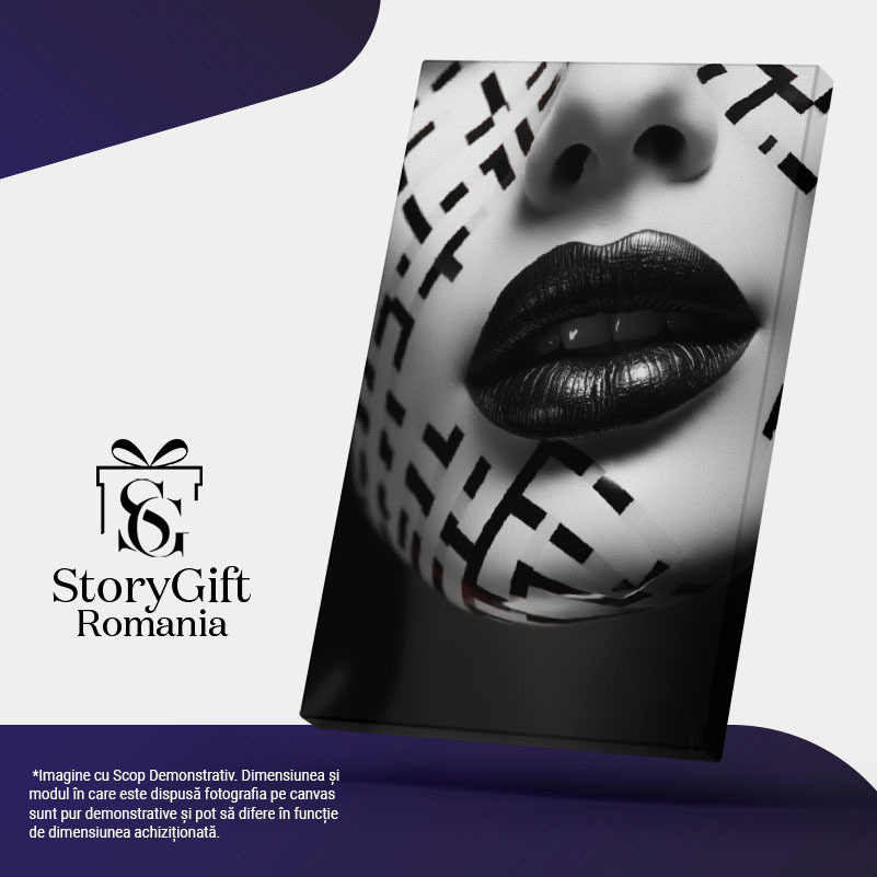 Tablou Canvas: Detaliu buze  Arta, Frumusete, Alb-negru,, Accesoriu de moda, Design grafic, Pictura Digitala 40x25CM [5]