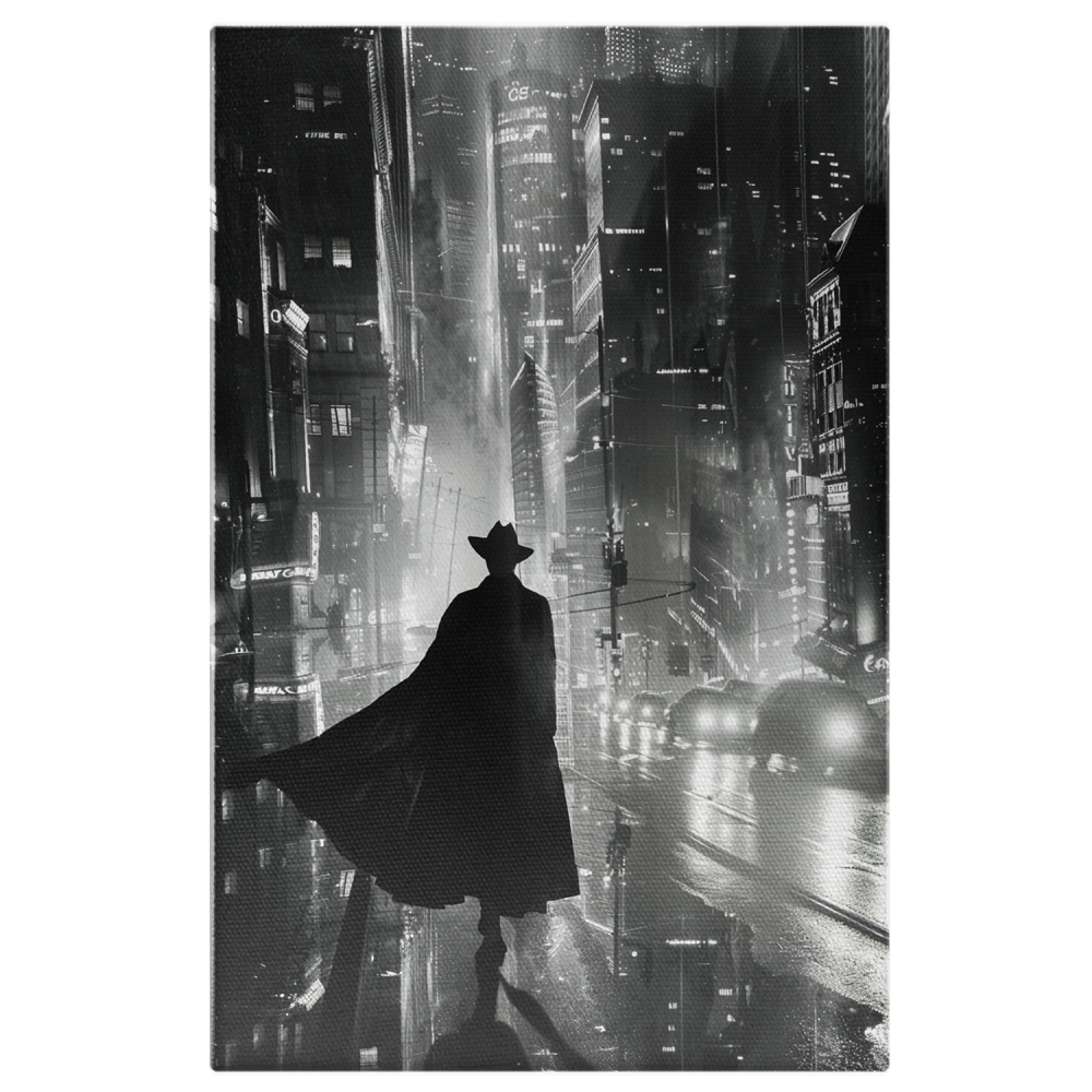 Detectivul din Umbra cu Manta și Pălărie în Orașul Modern Aglomerat, Marime 40x25CM [1]