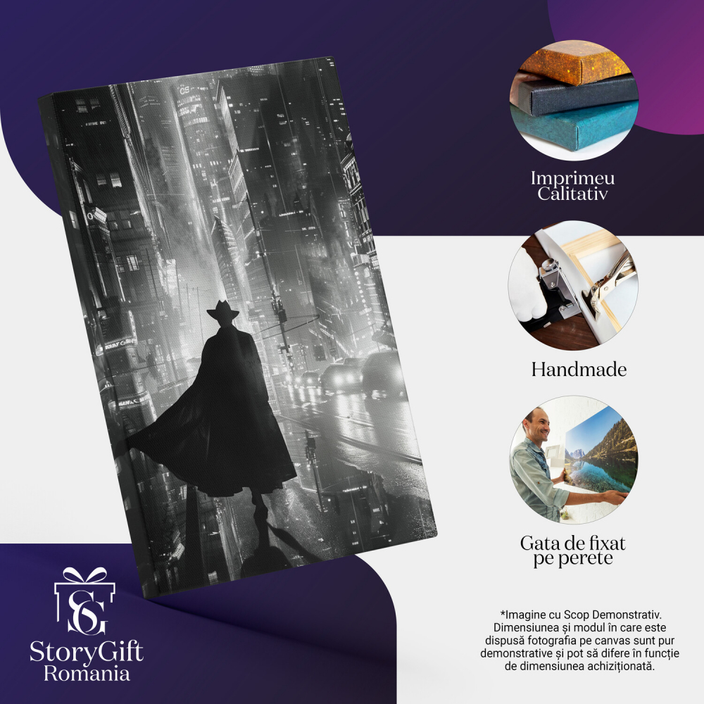 Detectivul din Umbra cu Manta și Pălărie în Orașul Modern Aglomerat, Marime 40x25CM [2]