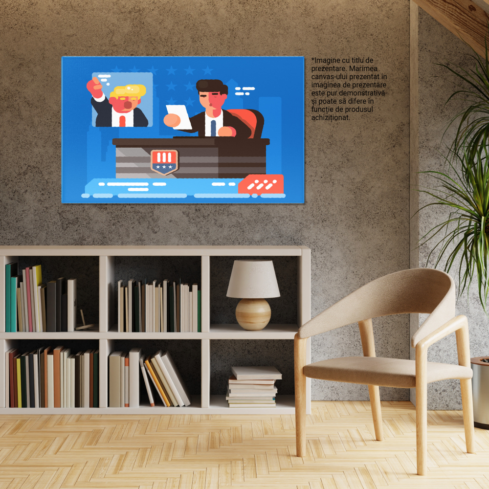 Tablou Canvas Dezbatere Politica intre Presedintele Blond Donald Trump si Presedintele Brunet  140x90CM [4]