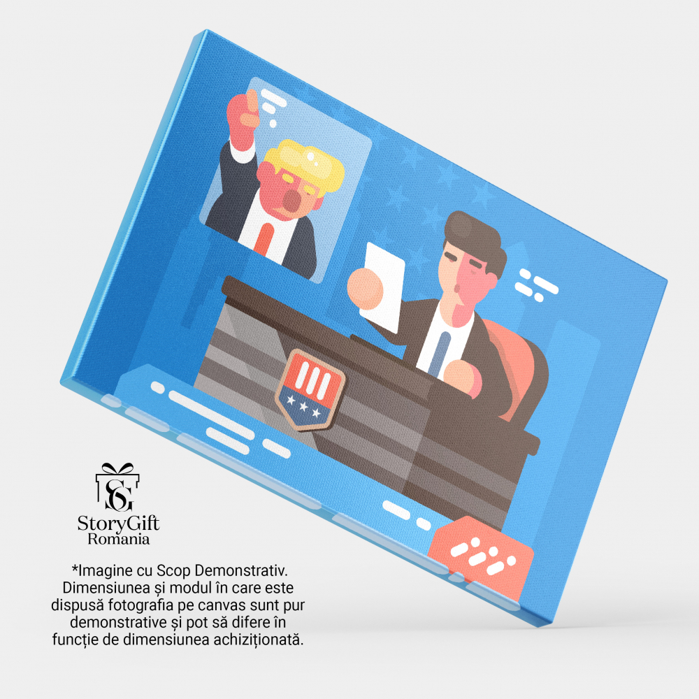 Tablou Canvas Dezbatere Politica intre Presedintele Blond Donald Trump si Presedintele Brunet  140x90CM [1]