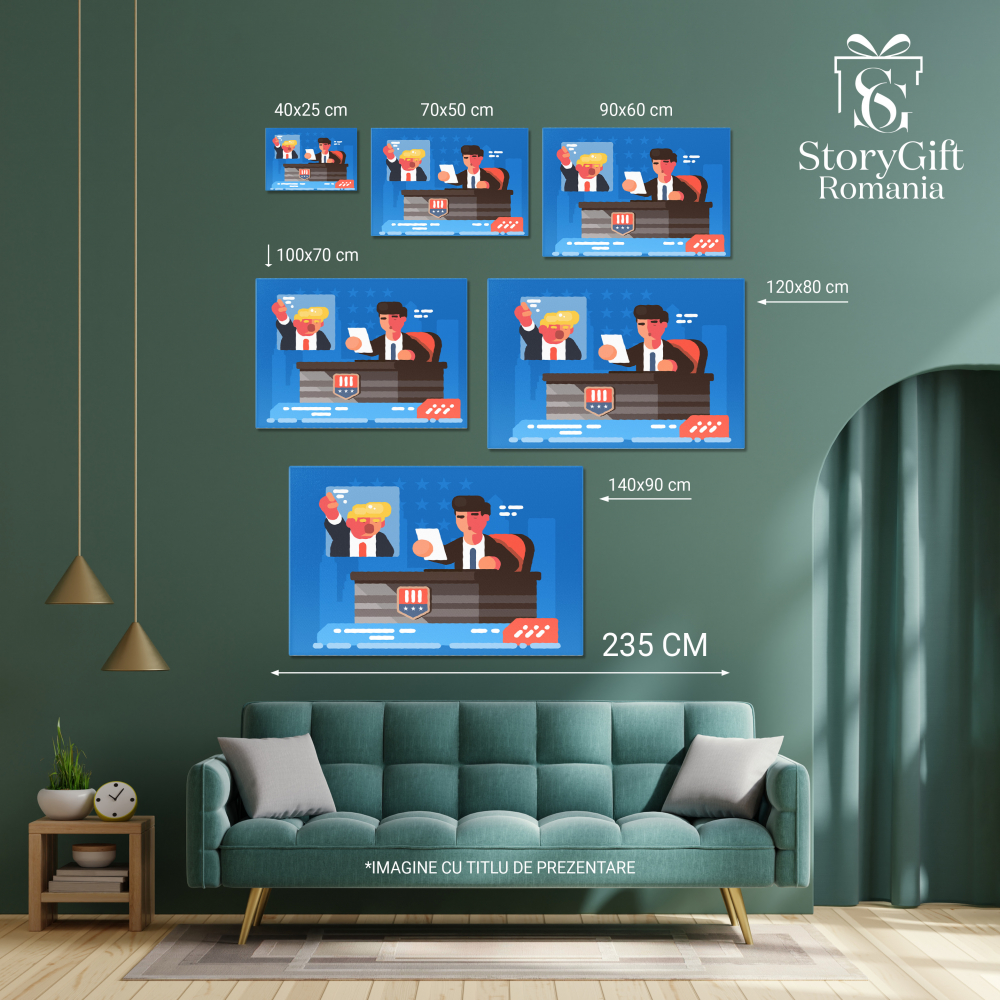 Tablou Canvas Dezbatere Politica intre Presedintele Blond Donald Trump si Presedintele Brunet  140x90CM [3]