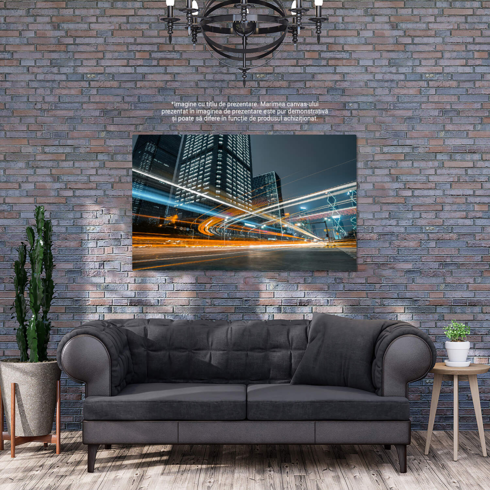 Tablou Canvas Dinamic Urban: Viața Orașului cu Mașini și Lumină Nocturnă, Marime 40x25CM [4]