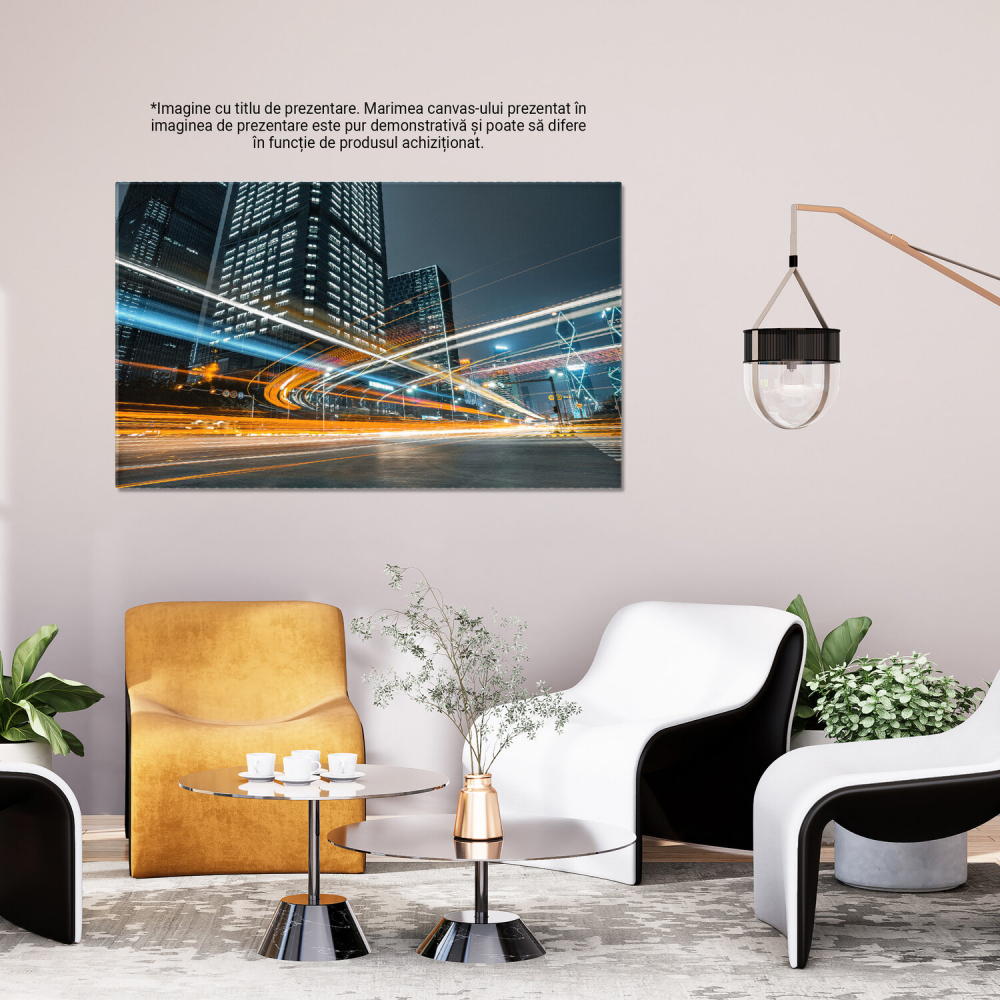 Tablou Canvas Dinamic Urban: Viața Orașului cu Mașini și Lumină Nocturnă, Marime 40x25CM [3]