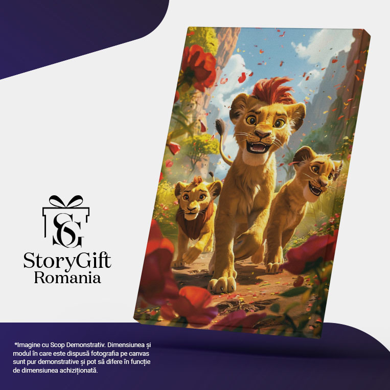 Tablou Canvas:  Disney, Regele Leu care se Plimba Singuri cu Petale de Trandafir aruncate de  Vant   Pictura Digitala 40x25CM [5]