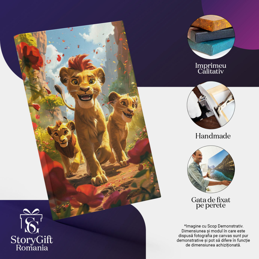 Tablou Canvas:  Disney, Regele Leu care se Plimba Singuri cu Petale de Trandafir aruncate de  Vant   Pictura Digitala 40x25CM [3]