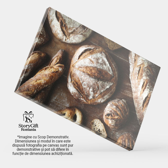 Tablou Canvas Diverse tipuri de Paine Proaspat Coapta, intro Compozitie Culinara Atractiva 40x25CM [4]