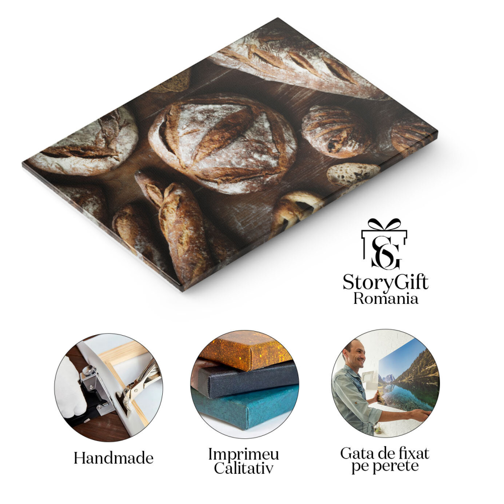 Tablou Canvas Diverse tipuri de Paine Proaspat Coapta, intro Compozitie Culinara Atractiva 40x25CM [2]