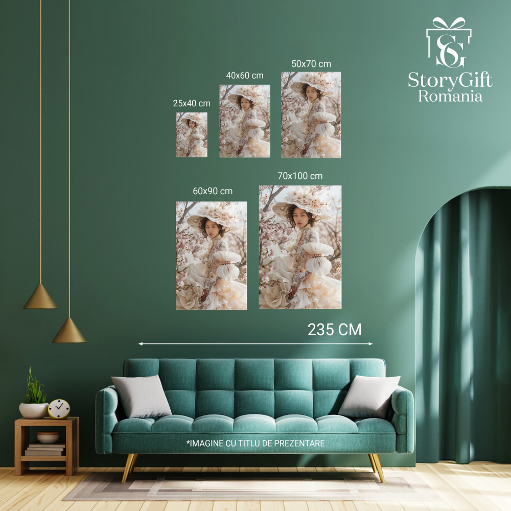 Doamna Îmbrăcată Împărătește într-un Peisaj cu Flori de Primăvară - Pictură Digitală cu Armonie de Culori, Marime 40x25CM [3]