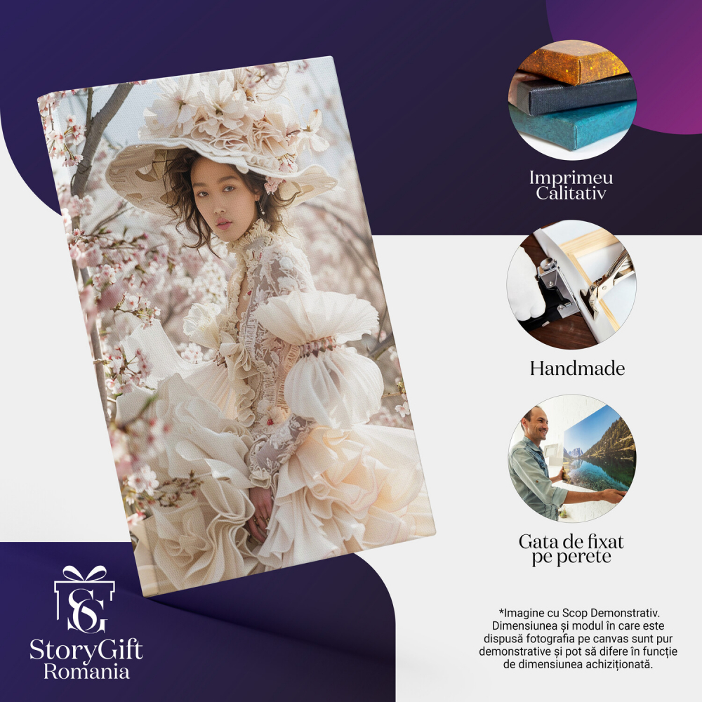 Doamna Îmbrăcată Împărătește într-un Peisaj cu Flori de Primăvară - Pictură Digitală cu Armonie de Culori, Marime 40x25CM [2]