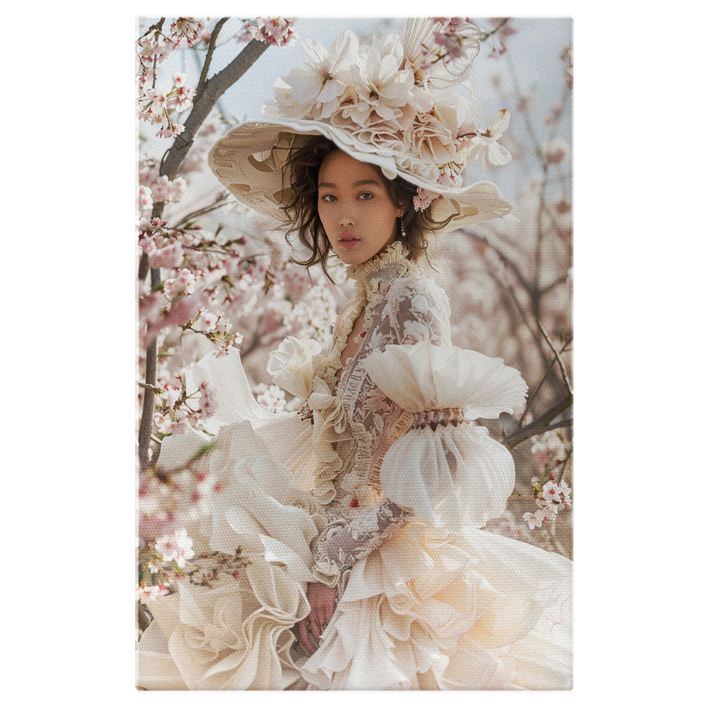 Doamna Îmbrăcată Împărătește într-un Peisaj cu Flori de Primăvară - Pictură Digitală cu Armonie de Culori, Marime 40x25CM [1]