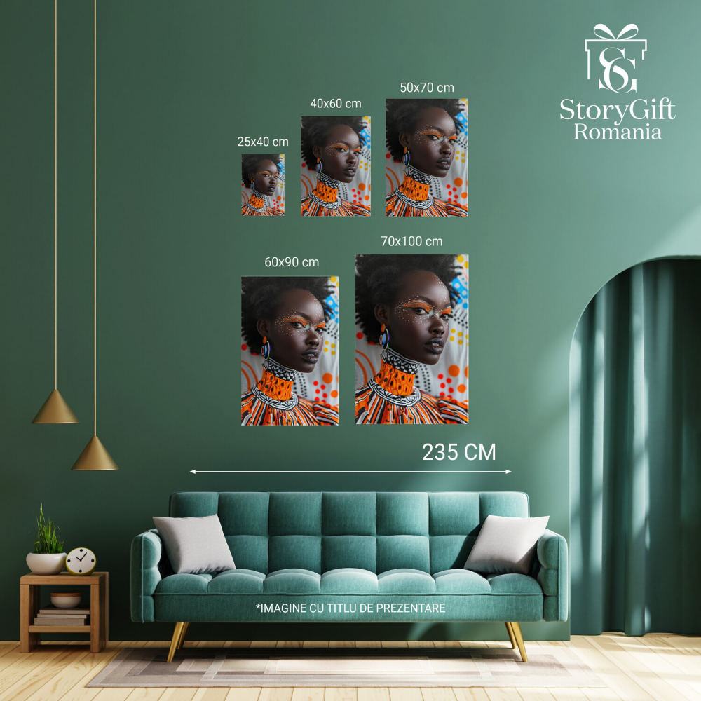 Doamnă Africană cu Perle Lipite pe Față și Cercei în Salopetă Colorată, Marime 40x25CM [4]