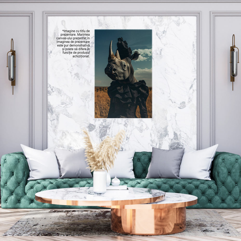 Doamna Rinocer cu Pălărie și Rochie Neagră - Tablou Canvas Digital, Marime 40x25CM [3]