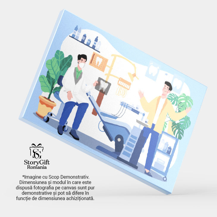 Tablou Canvas Doctor in Halat Alb cu Masca de Protectie Vorbind cu Pacientul in Camasa Galbena 40x25CM [4]