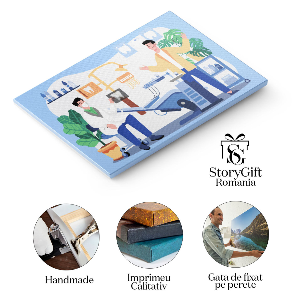 Tablou Canvas Doctor in Halat Alb cu Masca de Protectie Vorbind cu Pacientul in Camasa Galbena 40x25CM [2]