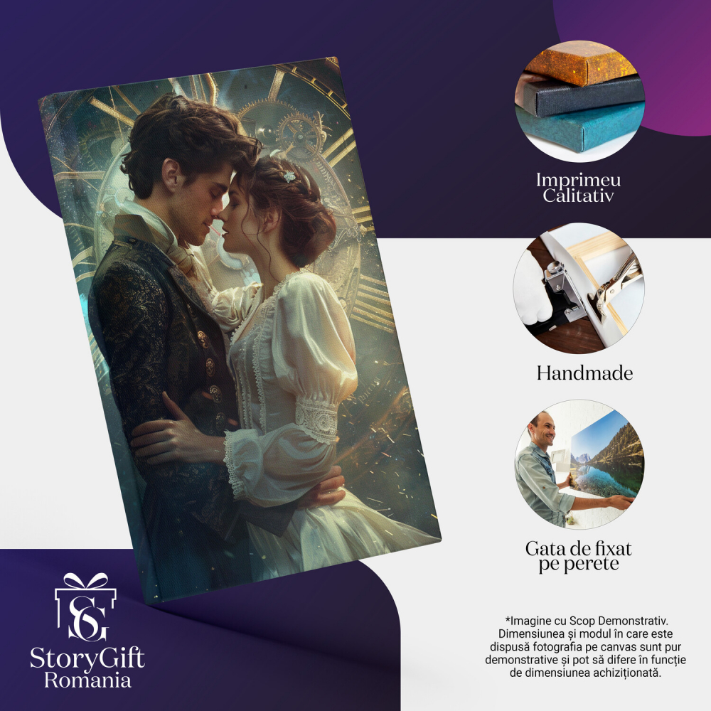 Lovers Embracing - Girl in White Dress Kissing Boy in Blue Suit - Digital Art, Marime 40x25CM [2]