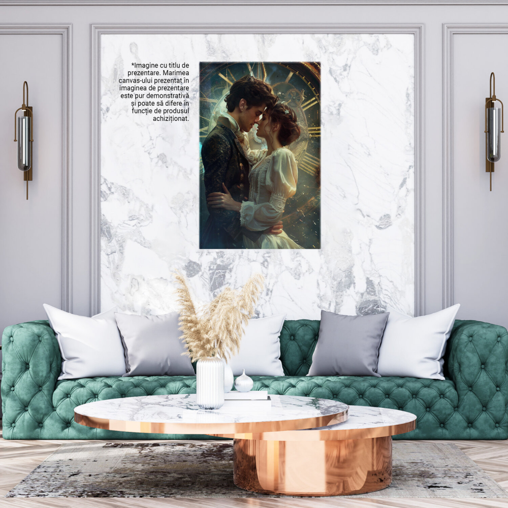 Lovers Embracing - Girl in White Dress Kissing Boy in Blue Suit - Digital Art, Marime 40x25CM [3]