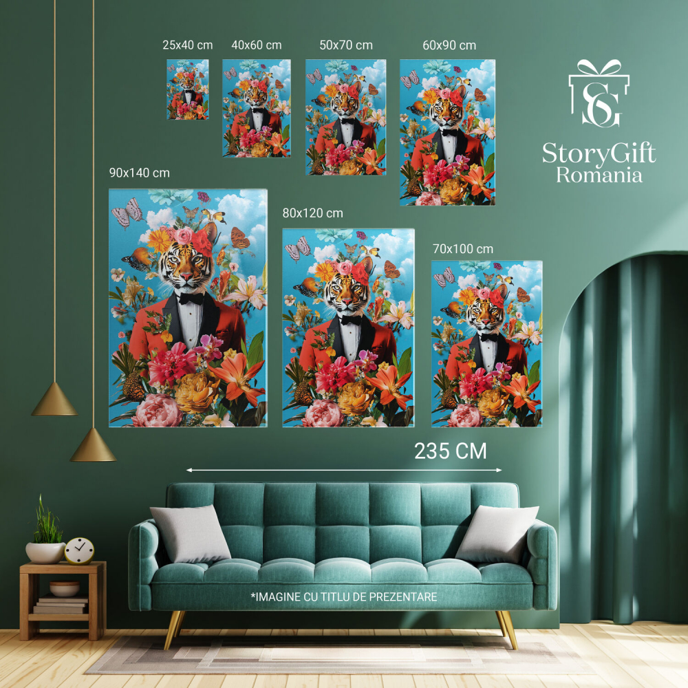 Eleganță în Costum Roșu cu Papion Negru și Cer NorosMarime 70x50CM [6]