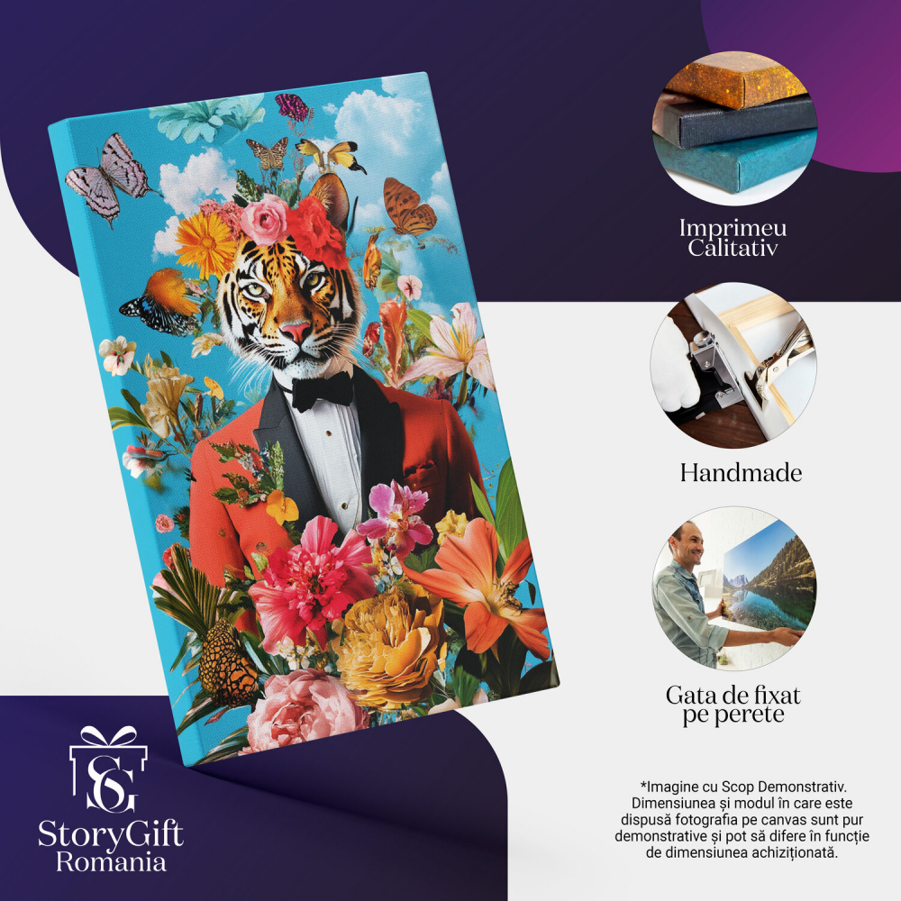 Eleganță în Costum Roșu cu Papion Negru și Cer NorosMarime 70x50CM [4]