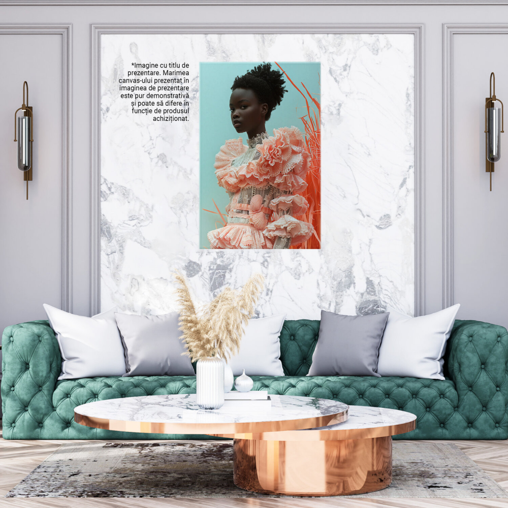 Domnișoara cu Scoici Textile - Tablou Canvas cu Rochie Roz Volane, Marime 40x25CM [3]