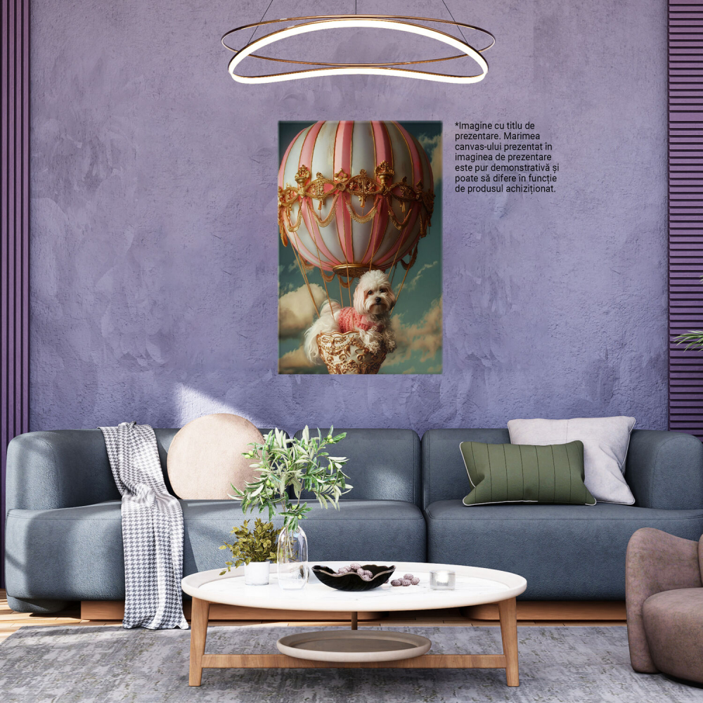 Tablou Canvas Domnița Câine Havanez în Balonul cu Aer Cald, Marime 40x25CM [3]