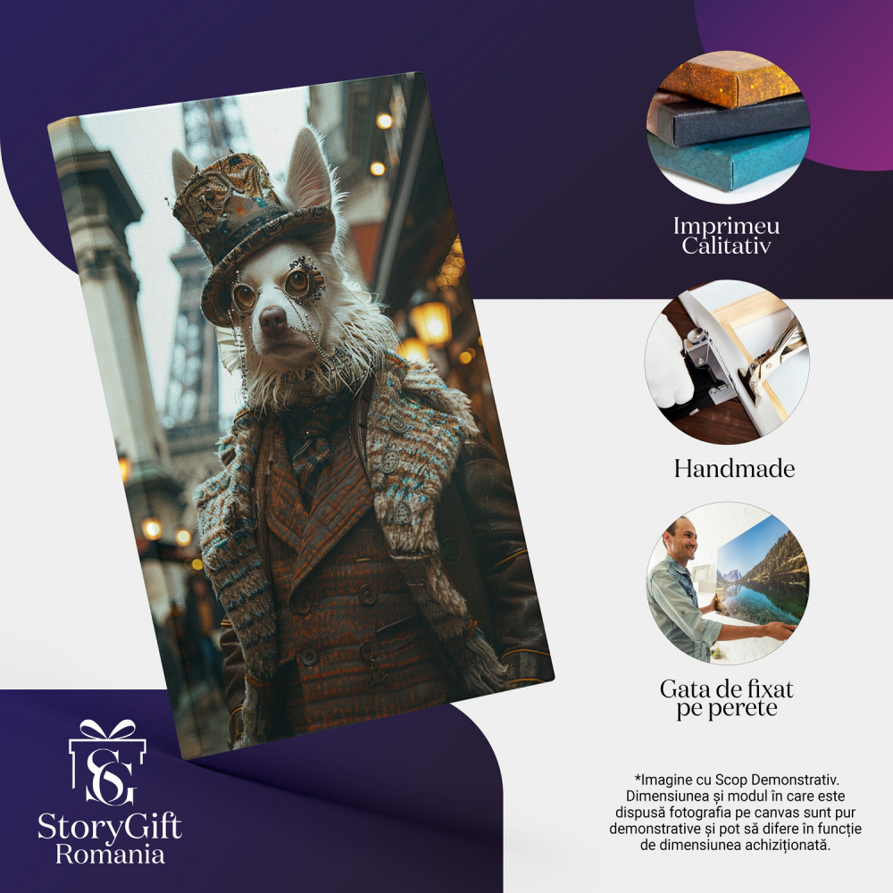 Tablou Canvas - Domnul Câine Tiki cu Ochelari Stilati și Joben Brodat, Marime 40x25CM [2]