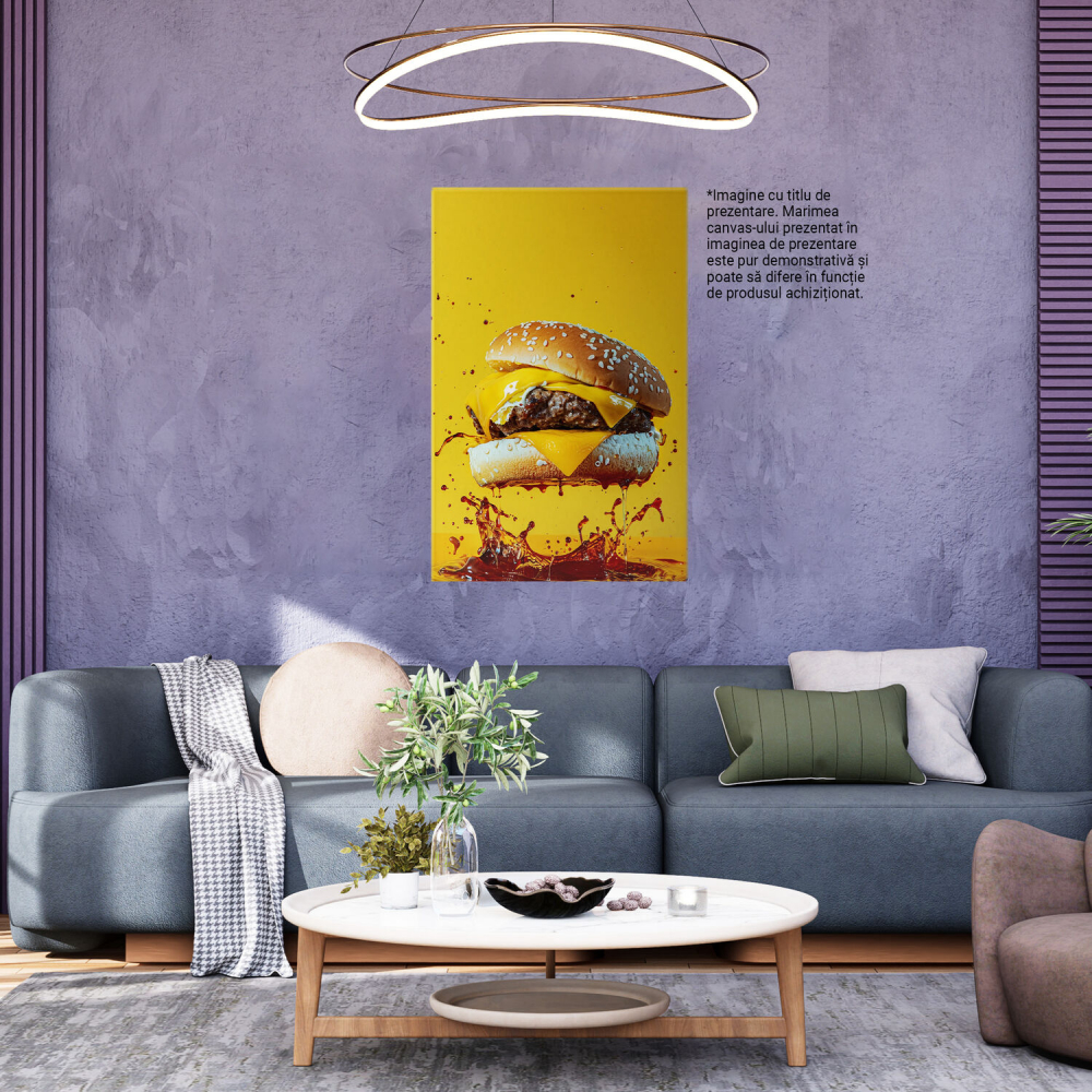Tablou Canvas Dorință și Indulgență - Burger Apetisant în Paradisul Gusturilor, Marime 40x25CM [3]