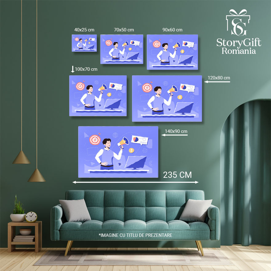 Tablou Canvas Dornic de Promovarea Afacerilor cu o Portavoce Tanar Baiat Imbracat Elegant cu Ceas 40x25CM [5]