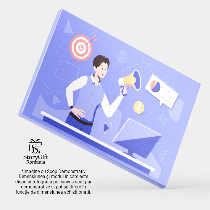 Tablou Canvas Dornic de Promovarea Afacerilor cu o Portavoce Tanar Baiat Imbracat Elegant cu Ceas 40x25CM [4]